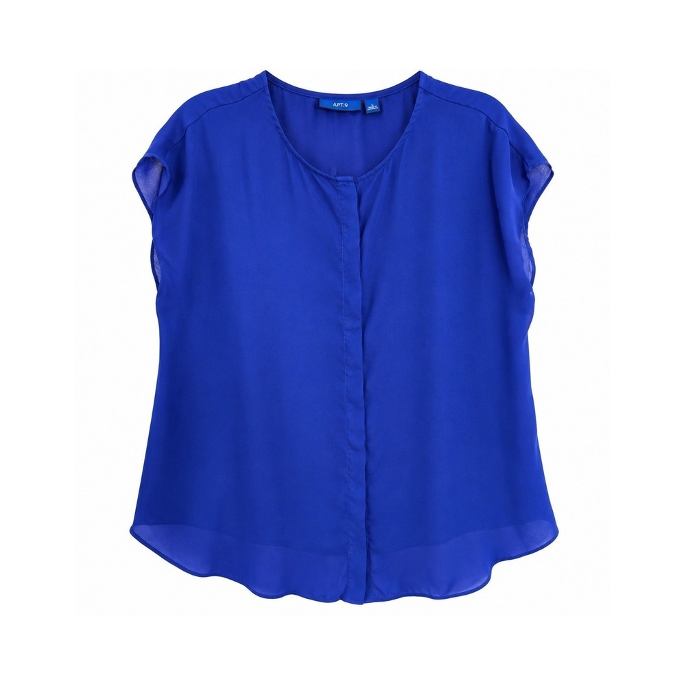 Apt 9 Womens Large Royal Blue Blouse‎ Hidden Button Front Cap Sleeve Career Top